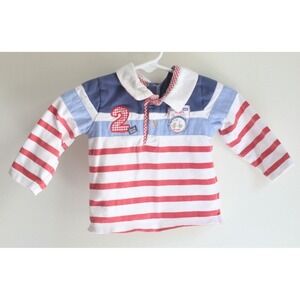 Mayoral Baby Boy 24M Striped Polo Shirt Red White Blue Long Sleeve